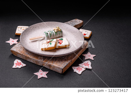 Natural popsicle ice cream on a stick in the style of Christmas 123273417