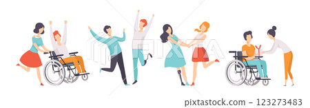 Disabled People Character with Their Friends Vector Set Disabled People Character with Their Friends Vector Set 123273483