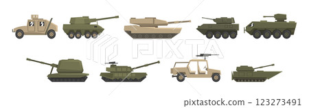 Military Machinery and Equipment with Special Transport Vector Set 123273491