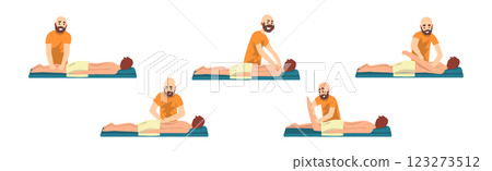 Man Osteopath and Manual Therapist Massaging Patient Vector Set 123273512