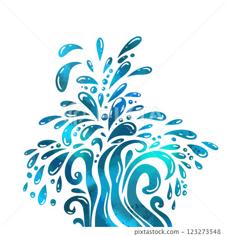 Blue fountain. watercolor river ocean wave layer background. hand drawn. Not AI, Vector illustration 123273548