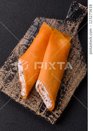 Crepes rolled with cream cheese sweet or sour Crepes rolled with cream cheese sweet or sour 123273616