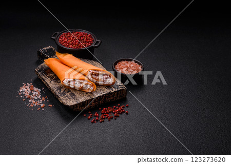 Crepes rolled with cream cheese sweet or sour Crepes rolled with cream cheese sweet or sour 123273620