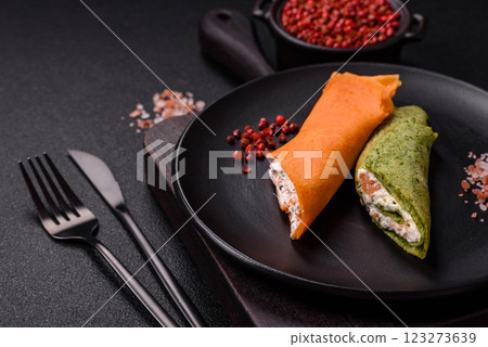 Crepes rolled with cream cheese sweet or sour 123273639