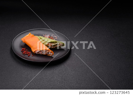 Crepes rolled with cream cheese sweet or sour Crepes rolled with cream cheese sweet or sour 123273645