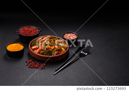 Mix of vegetables corn, carrots, peppers, broccoli, onions in teriyaki sauce Mix of vegetables corn, carrots, peppers, broccoli, onions in teriyaki sauce 123273693