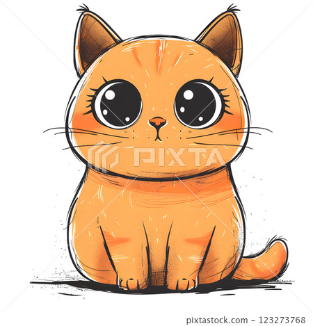 An adorable orange cartoon cat with expressive eyes is perfect for petthemed designs or childrens books, bringing a playful element to any project. Its charming, friendly, and youthful 123273768