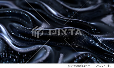 Immerse yourself in the captivating realm of abstract visuals with a dynamic black liquid adorned with shimmering sparkles, perfect for enhancing backgrounds and creative endeavors 123273919