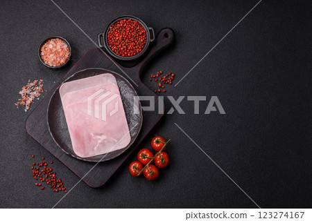 Ham cut into square slices for making delicious nutritious sandwiches 123274167