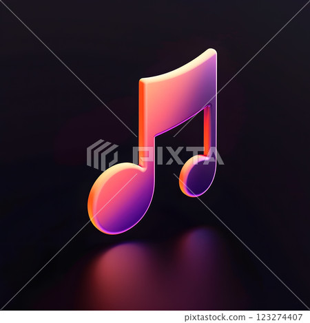 This vibrant 3D musical note icon features a sleek design with a colorful gradient effect, ideal for musicrelated themes, apps, and branding. It exudes a modern and aesthetic feel 123274407