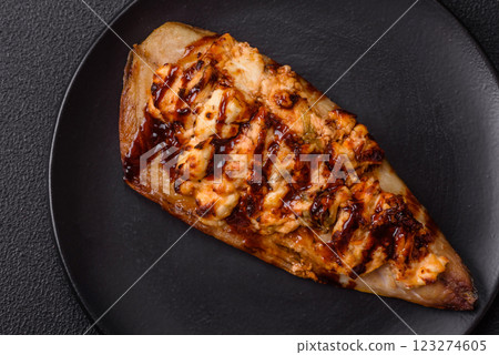 Grilled mackerel fillets with cheese, salt, spices and herbs 123274605