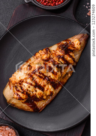 Grilled mackerel fillets with cheese, salt, spices and herbs Grilled mackerel fillets with cheese, salt, spices and herbs 123274609