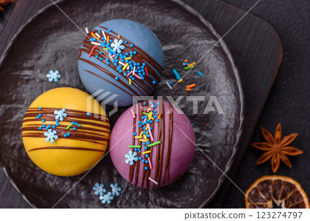 Sweet cocoa bombs with marshmallows and chocolate Sweet cocoa bombs with marshmallows and chocolate 123274797