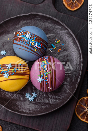 Sweet cocoa bombs with marshmallows and chocolate Sweet cocoa bombs with marshmallows and chocolate 123274798