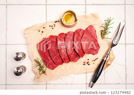 Raw sliced beef or lamb tenderloin meat 123274982