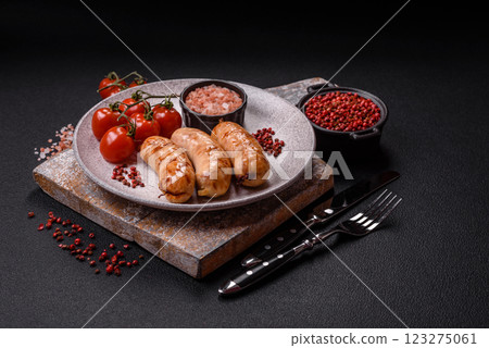 Grilled sausages with spices and herbs 123275061