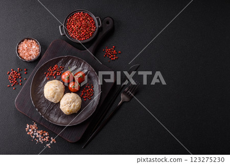 Delicious healthy steamed chicken cutlets or minced meatballs Delicious healthy steamed chicken cutlets or minced meatballs 123275230
