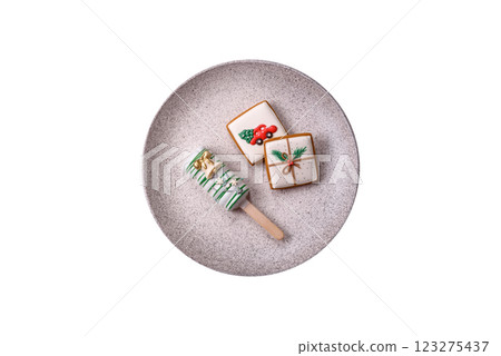 Natural popsicle ice cream on a stick in the style of Christmas 123275437