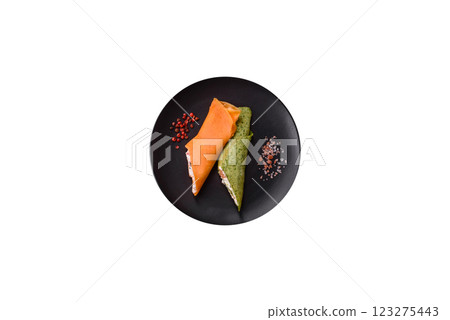 Crepes rolled with cream cheese sweet or sour 123275443