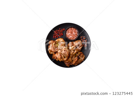 Grilled boneless chicken thigh with salt, spices and herbs Grilled boneless chicken thigh with salt, spices and herbs 123275445