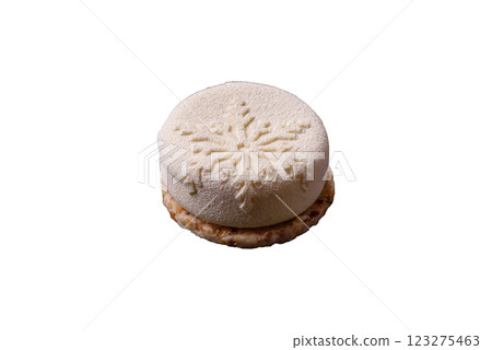 Sweet round tart with berry filling, covered with white chocolate Sweet round tart with berry filling, covered with white chocolate 123275463