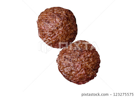 Beef burger patties with salt, spices and herbs 123275575