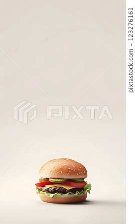 A highresolution image beautifully showcases a mouthwatering cheeseburger with fresh ingredients including lettuce, tomato, cheese, and a juicy beef patty on a clean white background 123276161
