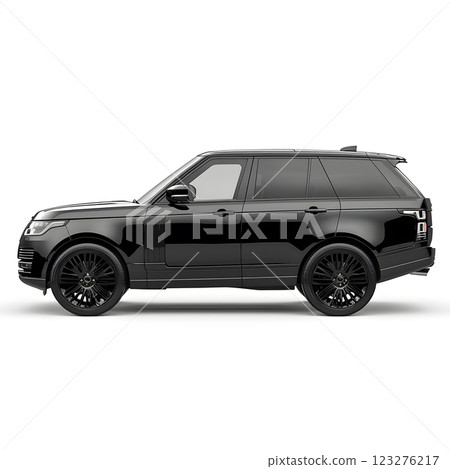 The luxurious and stylish black SUV in this captivating image is perfect for promotional purposes and marketing campaigns, showcasing elegance and modern design for automotive enthusiasts 123276217