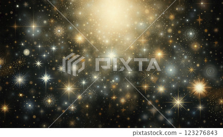 夜空中佈滿了閃閃發光的金色星星 123276843