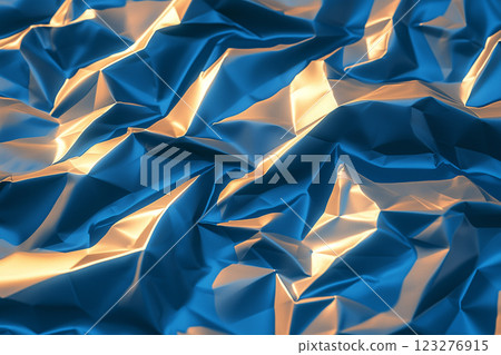 Crumpled Blue Paper Texture with Highlights Showing Depth and Dimension in Abstract Composition 123276915