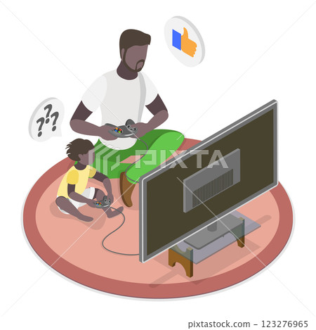 3D Isometric Flat Vector Illustration of Playing With Dad, Fatherhood, Daddy Super Hero. Item 4 123276965