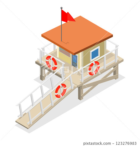 3D Isometric Flat Vector Set of Beach Lifeguard Equipment Elements, Water Rescue. Item 3 123276983