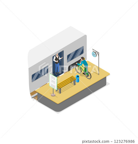 3D Isometric Flat Vector Illustration of Railway Station , Train Platform. Item 2 123276986
