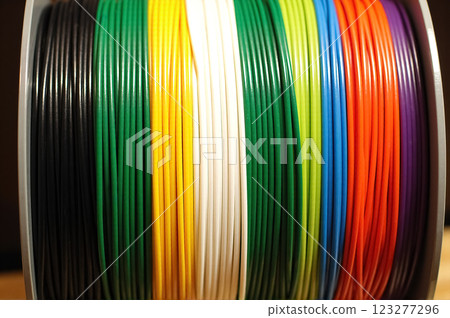 Vibrant Collection of Colorful 3D Printing Filament Spools Ready for Creative Projects 123277296