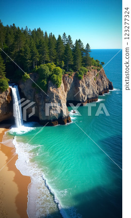 Stunning Nature Scene Phone Wallpaper Featuring Waterfall and Ocean View 123277324