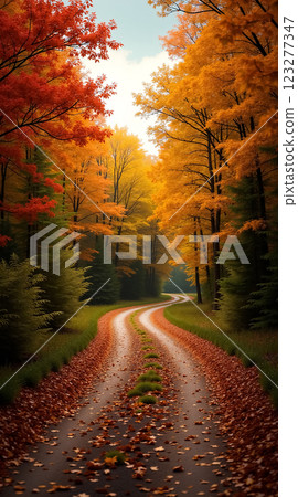 Autumn Forest Road Phone Wallpaper with Colorful Foliage and Scenic Pathway Autumn Forest Road Phone Wallpaper with Colorful Foliage and Scenic Pathway 123277347
