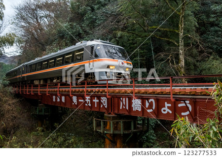 [Miyatoyo Line] Limited express train crossing a mountain bridge 123277533