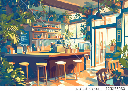 Inside a stylish cafe 123277680