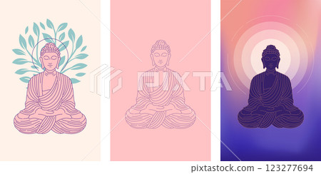 Buddha Purnima, Vesak Day concept design with Buddha and lotus illustration, abstract background Buddha Purnima, Vesak Day concept design with Buddha and lotus illustration, abstract background 123277694
