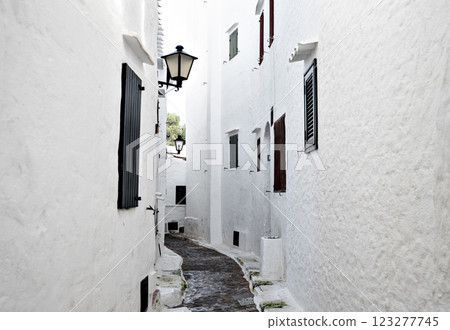 Views of the picturesque white village of Binibeca Vell in Menorca, Balearic Islands 123277745