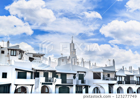 Views of the picturesque white village of Binibeca Vell in Menorca, Balearic Islands 123277749