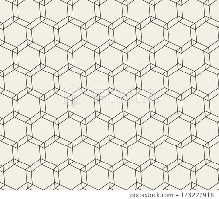 Geometric hexagon pattern in black lines. Repeating hexagonal vector shapes creating seamless design 123277918