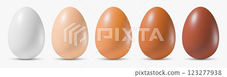 Collection of eggs in different colors isolated on white background Realistic 3d vector of eggshells Collection of eggs in different colors isolated on white background Realistic 3d vector of eggshells 123277938