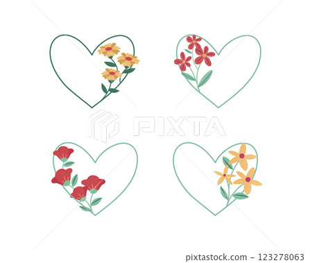 Cute flower element in heart shape set for decoration of valentine or wedding card Cute flower element in heart shape set for decoration of valentine or wedding card 123278063
