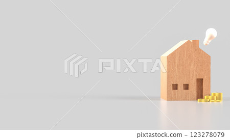 The House wood and coins for property or Building concept 3d Rendering 123278079