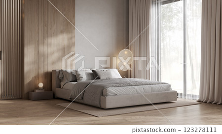 Modern minimalistic bedroom interior design, 3d visualization Modern minimalistic bedroom interior design, 3d visualization 123278111