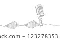 Minimalistic one continuous line drawing of a microphone with musical harmonics 123278353