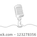 Minimalistic one continuous line drawing of a microphone with musical harmonics 123278356