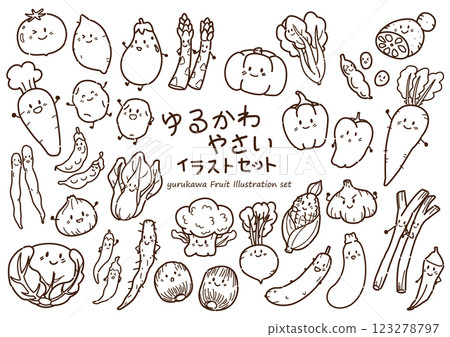 Cute and easy vegetable illustration set line drawing 123278797
