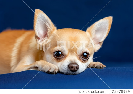 Chihuahua dog on colorful background, showing cute and playful expressions. 123278939
